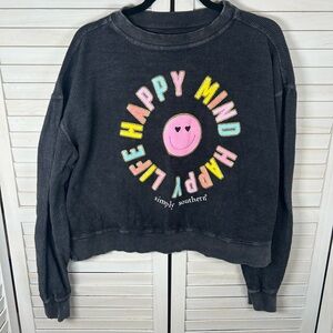 Simply Southern Oversized Black Sweatshirt with Colorful Happy Design. Size Med